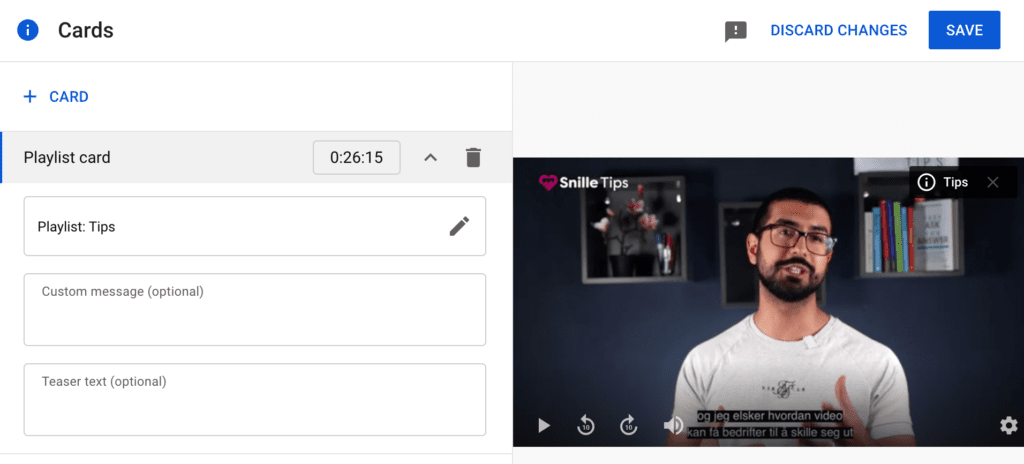  Legg til infokort på Youtube videoen